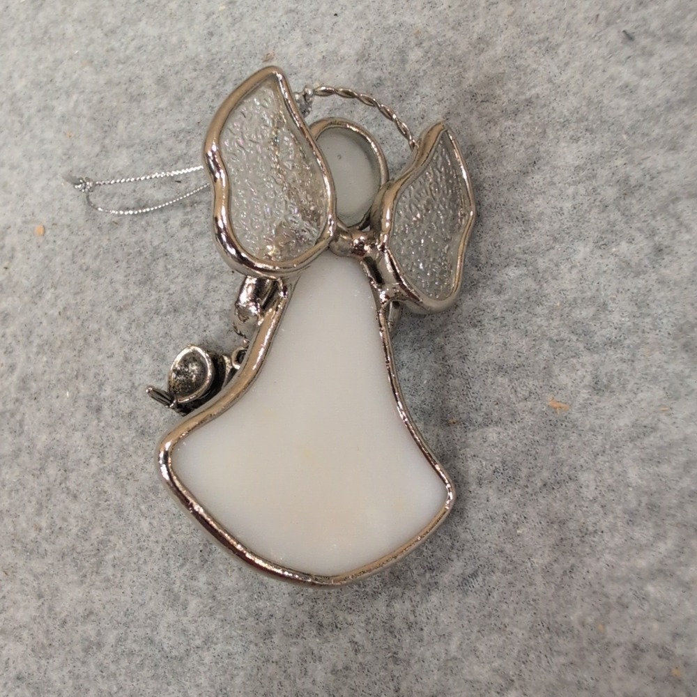 Graduation Angel Ornament Stained Glass Iridescent Silver Tone Metal Wings - Picture 4 of 5